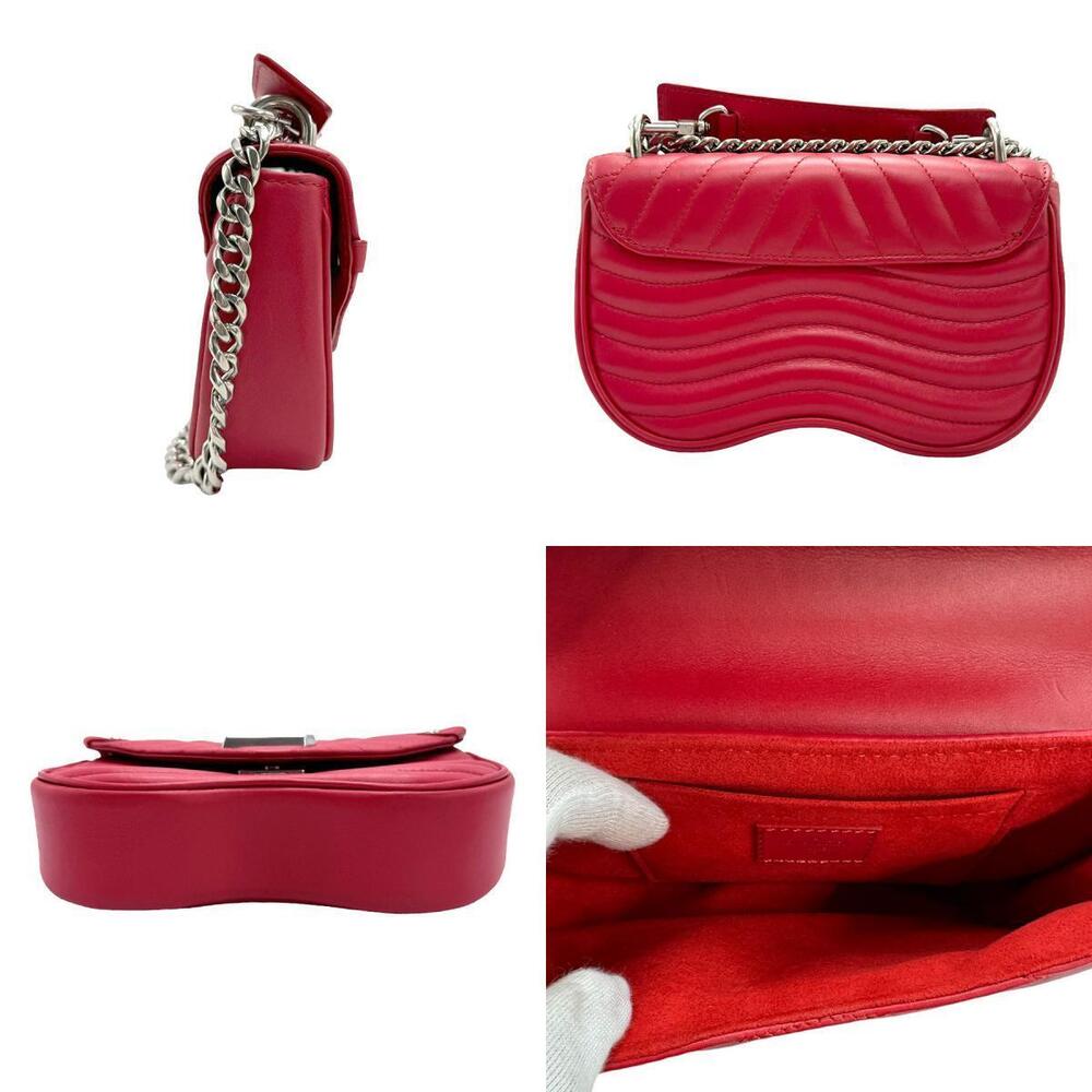 Louis Vuitton Crossbody Shoulder Bag Handbag Wave Chain Leather Red Silver - Picture 2 of 5